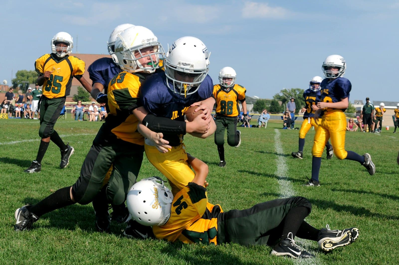Young football players in action